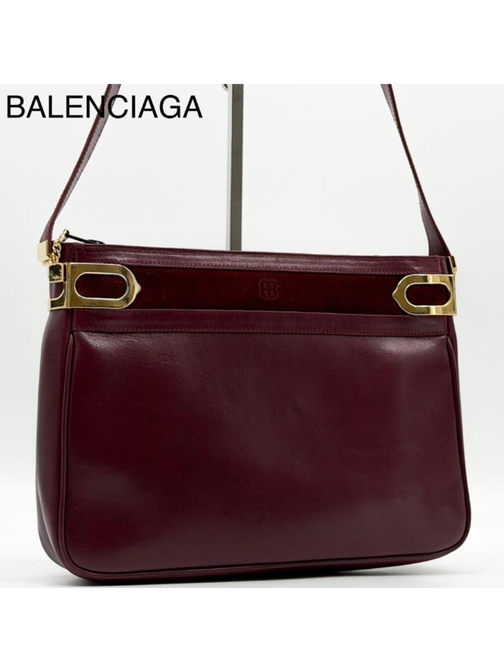 Balenciaga Suede Shoulder Bag Bordeaux Leather BB Logo
